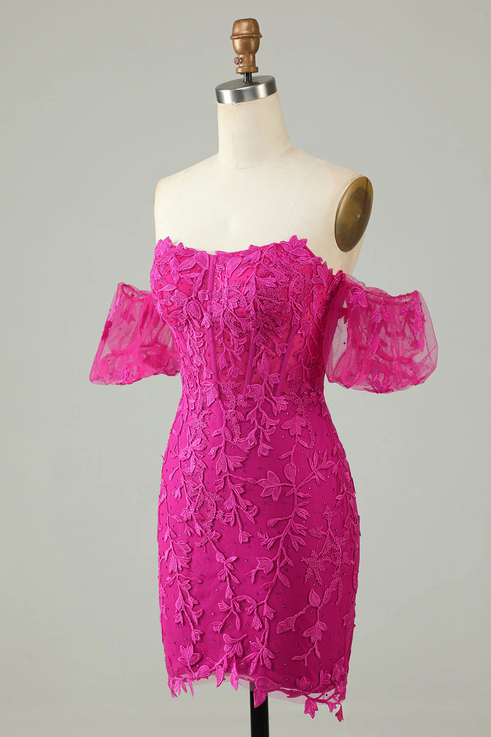 Fuchsia Off the Shoulder Bodycon Appliques Full Of Charm Homecoing Dress