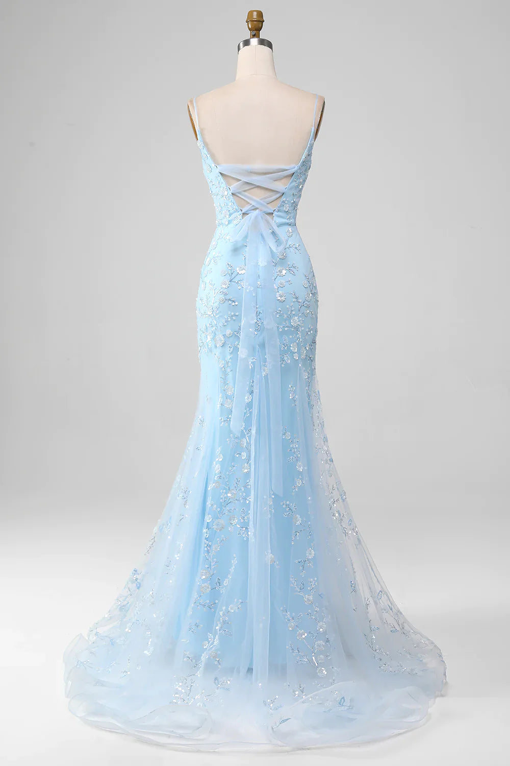 Sparkly Light Blue Mermaid Lace Up Long Full Of Charm Prom Dress