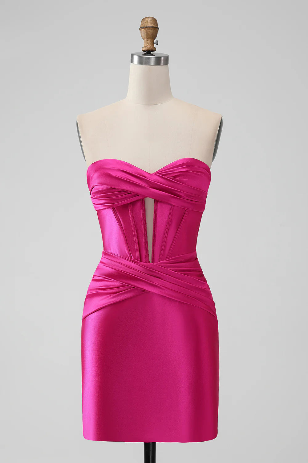 Fuchsia Bodycon Sweetheart Satin Corset Short Full Of Charm Homecoing Dress