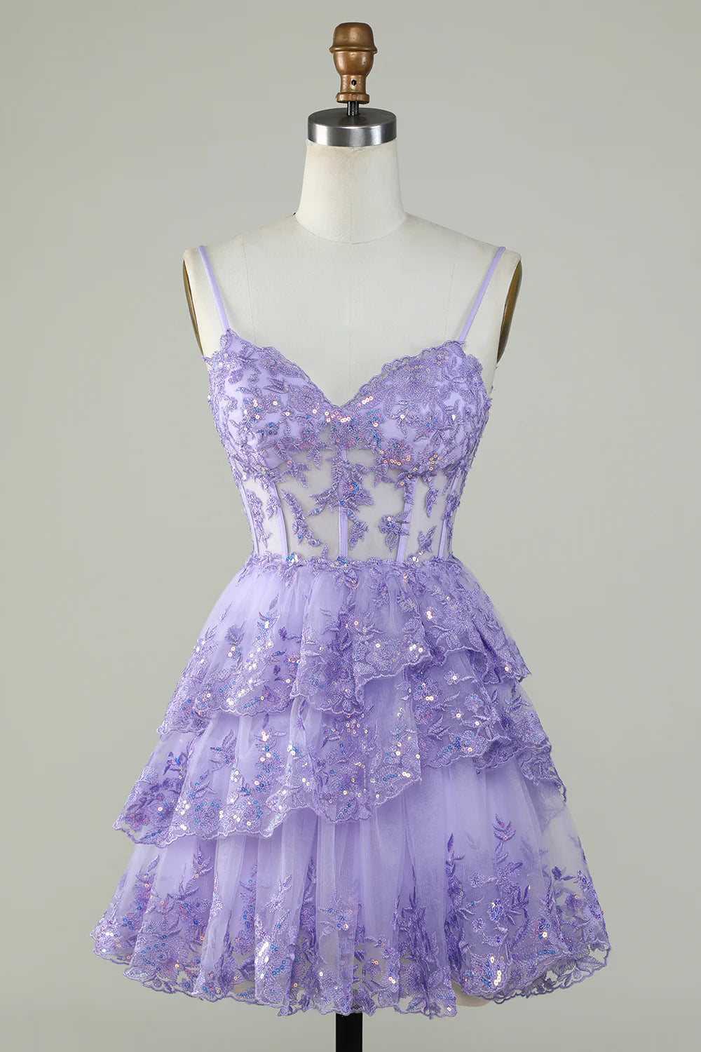 Sparkly Spaghetti Straps Sequins Purple Short Full Of Charm Homecoing Dress