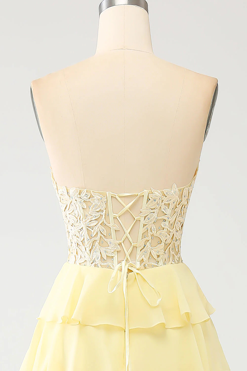 Yellow A-Line Sweetheart Tiered Corset Long Prom Dress