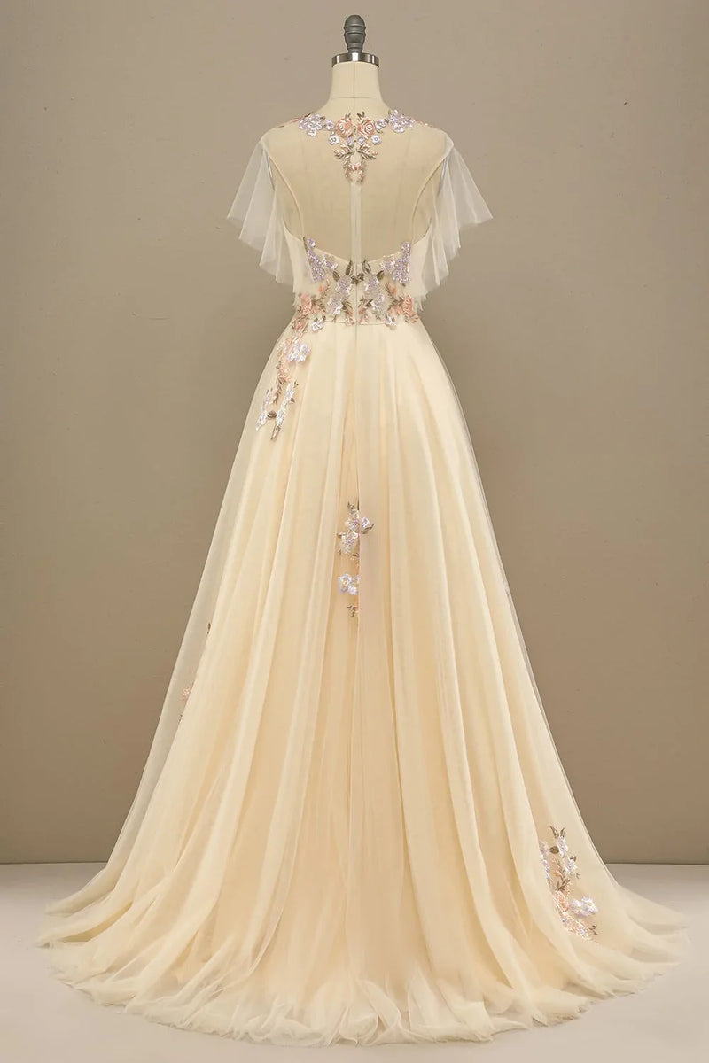 Yellow A Line Long Prom Dress With Appliques – LANQI DRESS