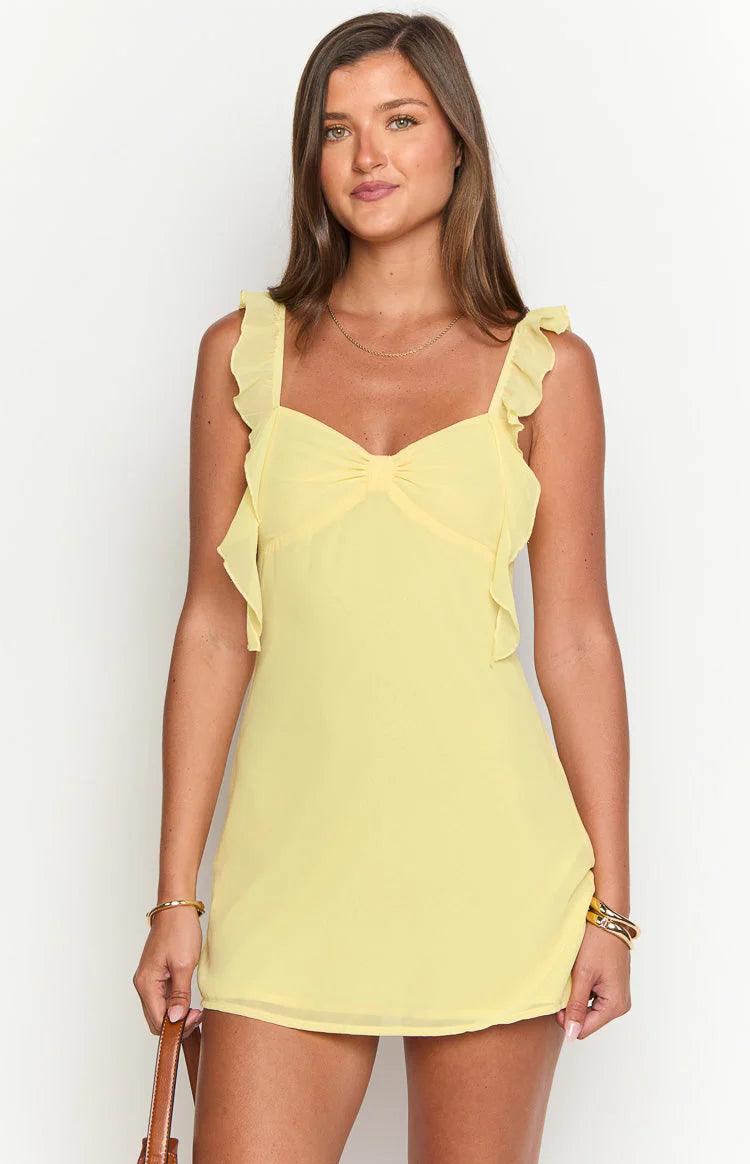 Yellow Gathered details at centre bust Full Of Charm Mini Dress