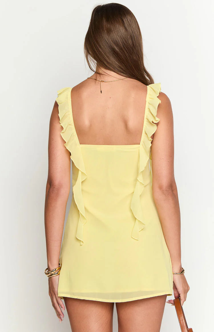 Yellow Gathered details at centre bust Full Of Charm Mini Dress
