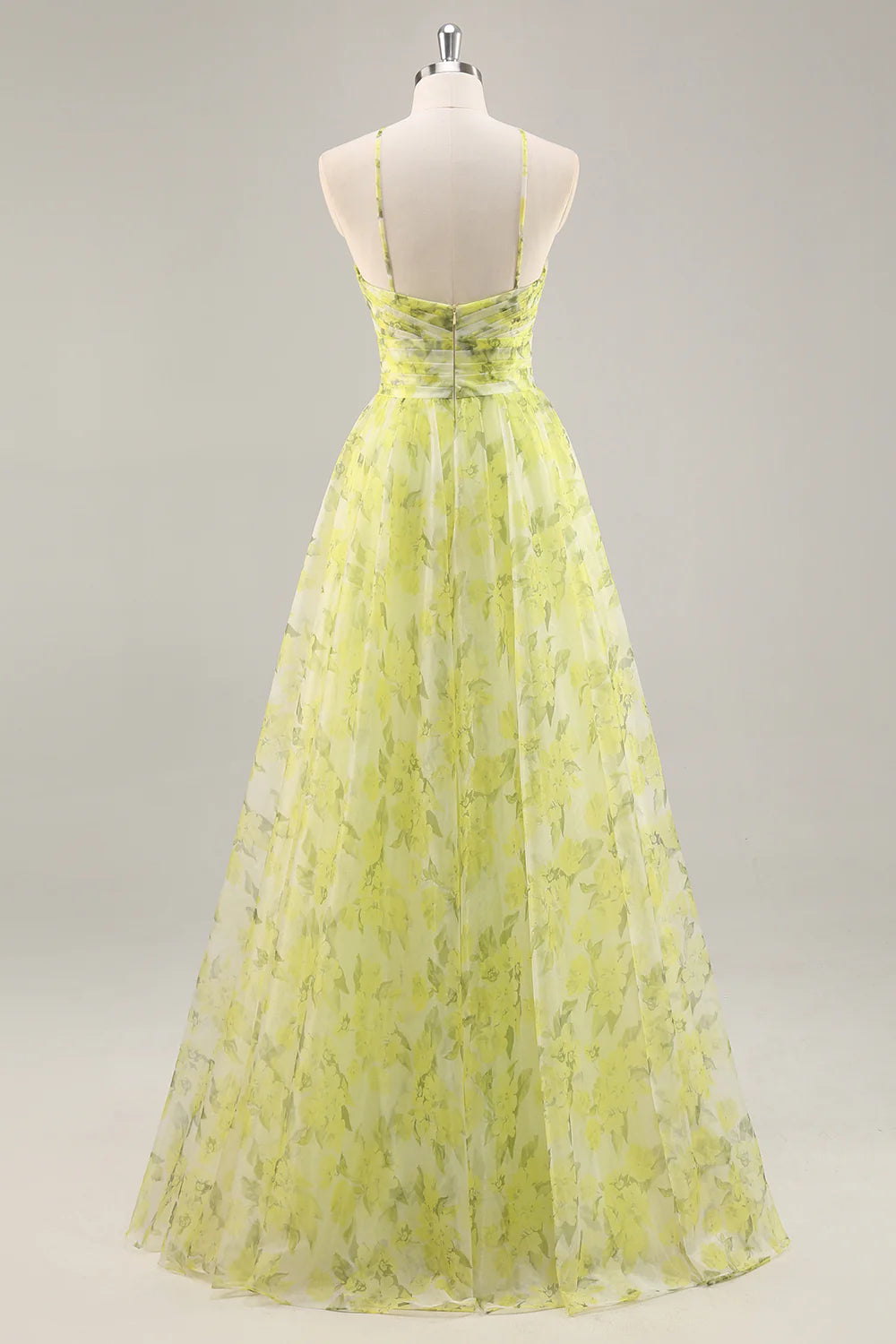 Yellow Green A-Line Cut Out Floral Long Prom Dress