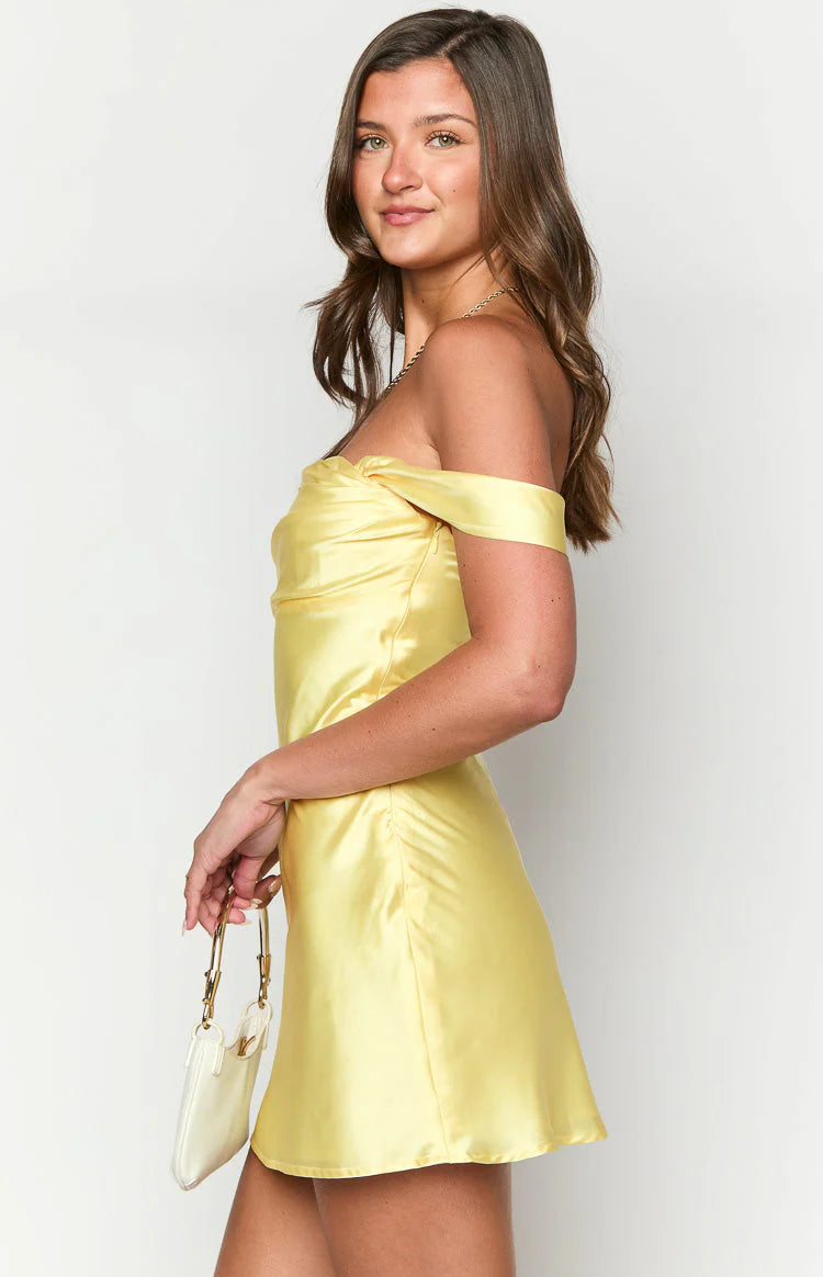 Yellow Off The Shoulder Lightweight material Mini Dress