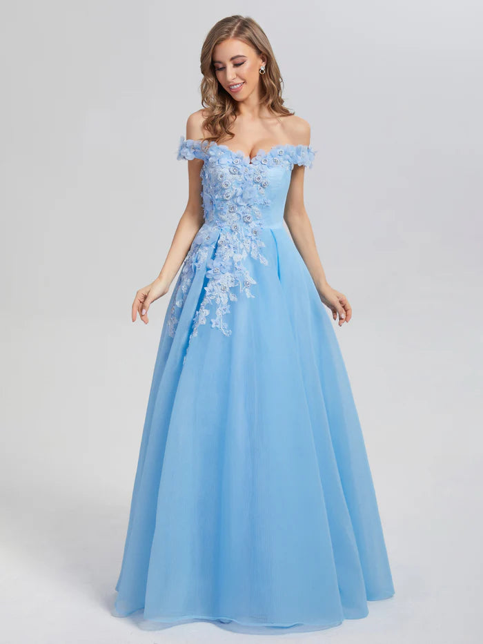 A-line Off the Shoulder Appliques Unique Design Full Of Charm Prom Dress