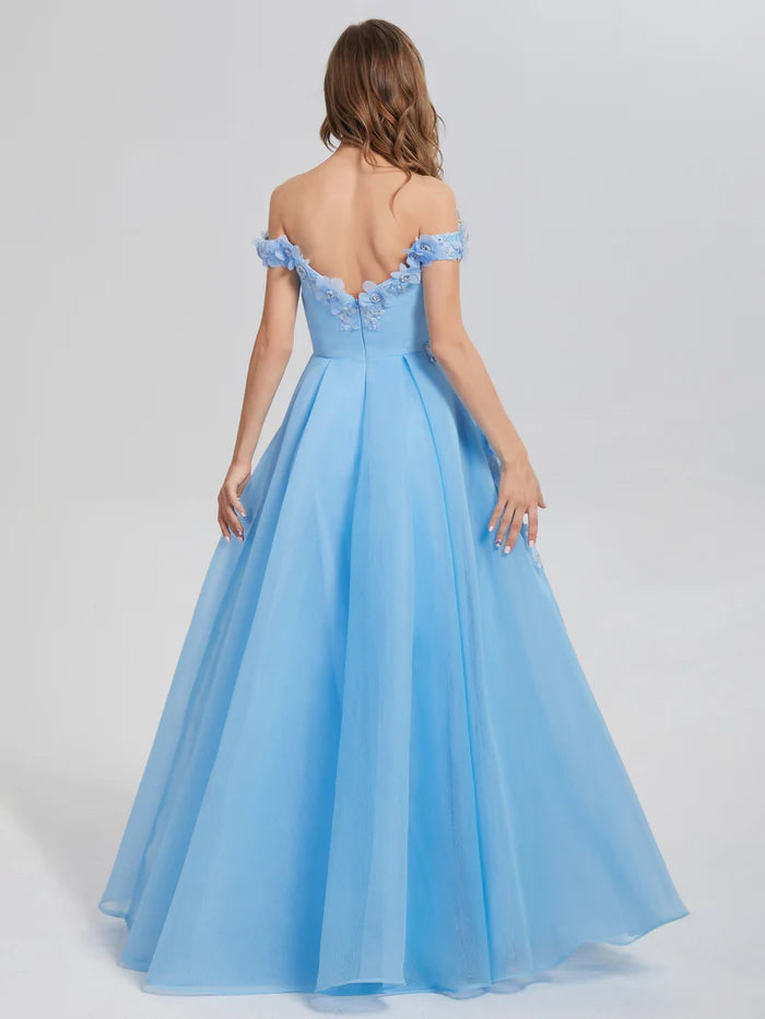 A-line Off the Shoulder Appliques Unique Design Full Of Charm Prom Dress