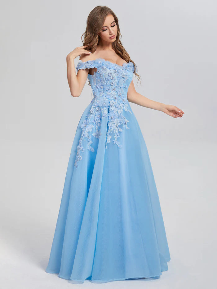 A-line Off the Shoulder Appliques Unique Design Full Of Charm Prom Dress