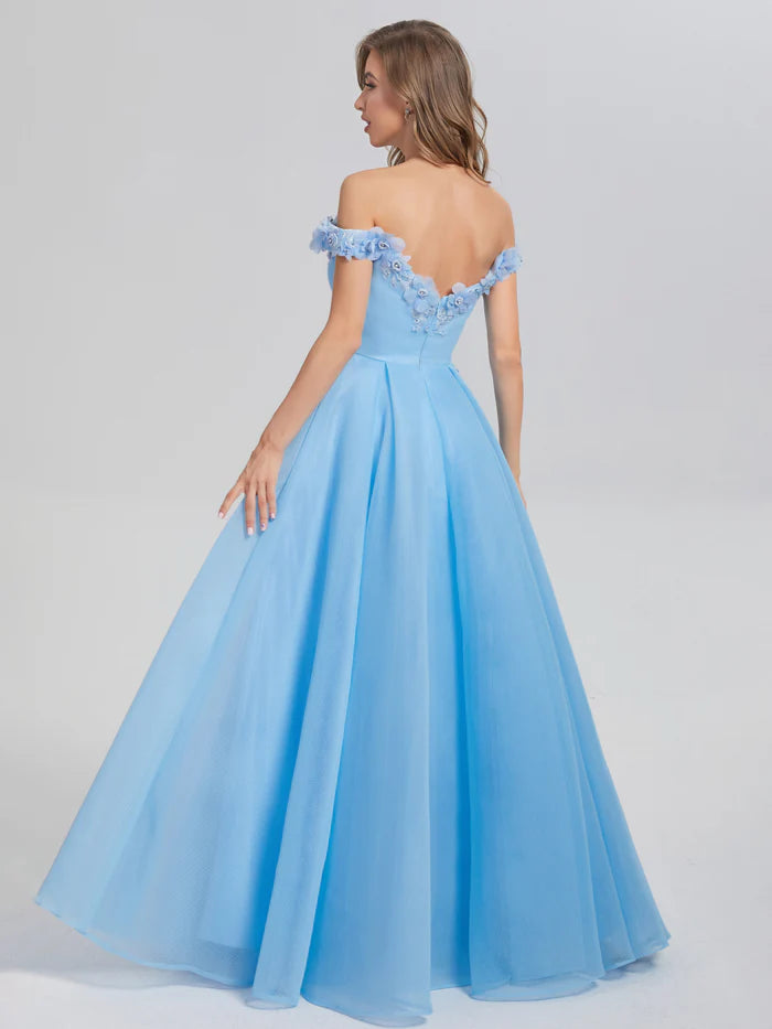 A-line Off the Shoulder Appliques Unique Design Full Of Charm Prom Dress