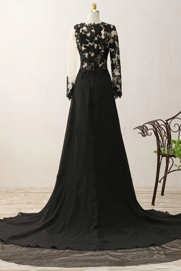 A-line Appliques Black Long Sleeves Full Of Charm Prom Dress