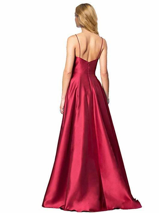 A-line V-neck Spaghetti Strap Burgundy Full Of Charm Prom Dress