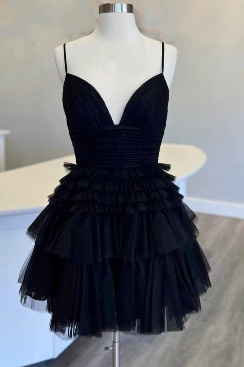 A-Line V-Neck Multi-Tiered Short Full Of Charm Party Dress