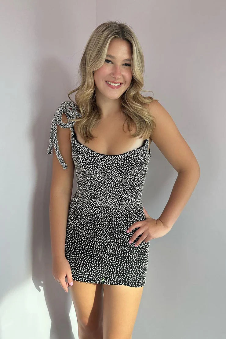 Cute Bodycon Black Scoop Neck Beads Tight Homecoming Dresses