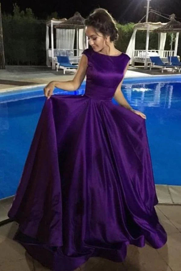Ball Gown V-Neck Sweep Train Satin Sleeveless Backless Full Of Charm Prom Dress