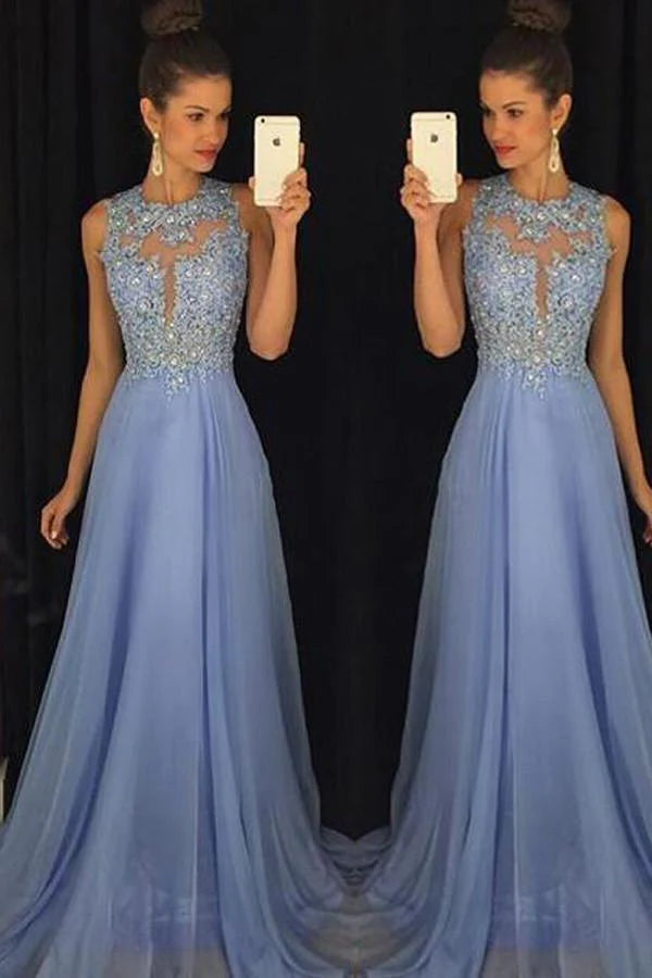 Blue Prom Dresses Elegant Evening Dresses Beaded Party Dresses