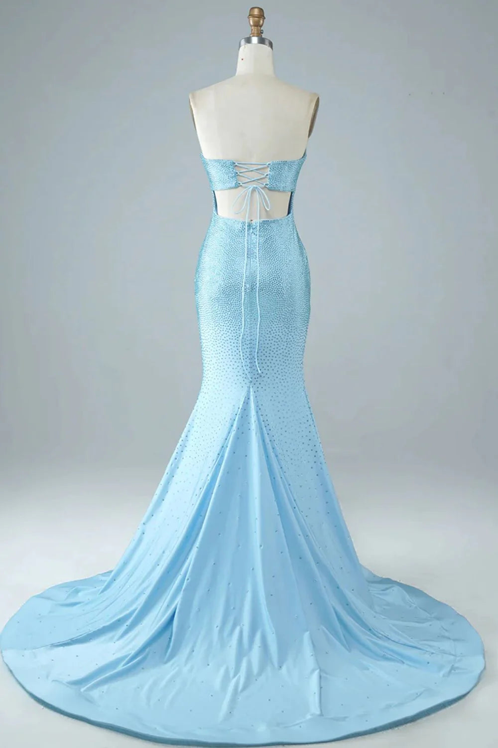 Sexy Tight Strapless Light Blue Long Full Of Charm Prom Dress