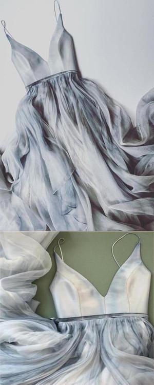 Charming Straps Simple V Neck Tulle Prom Dresses Evening Dresses