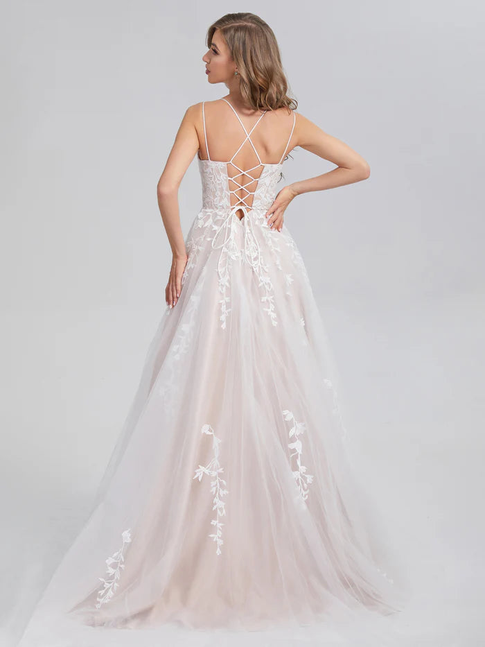 Criss Cross Appliques Satin Tulle Unique Design Full Of Charm Party Dresses