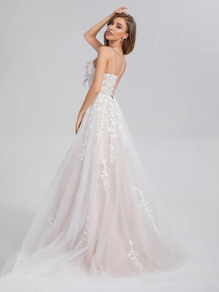 Criss Cross Appliques Satin Tulle Unique Design Full Of Charm Party Dresses