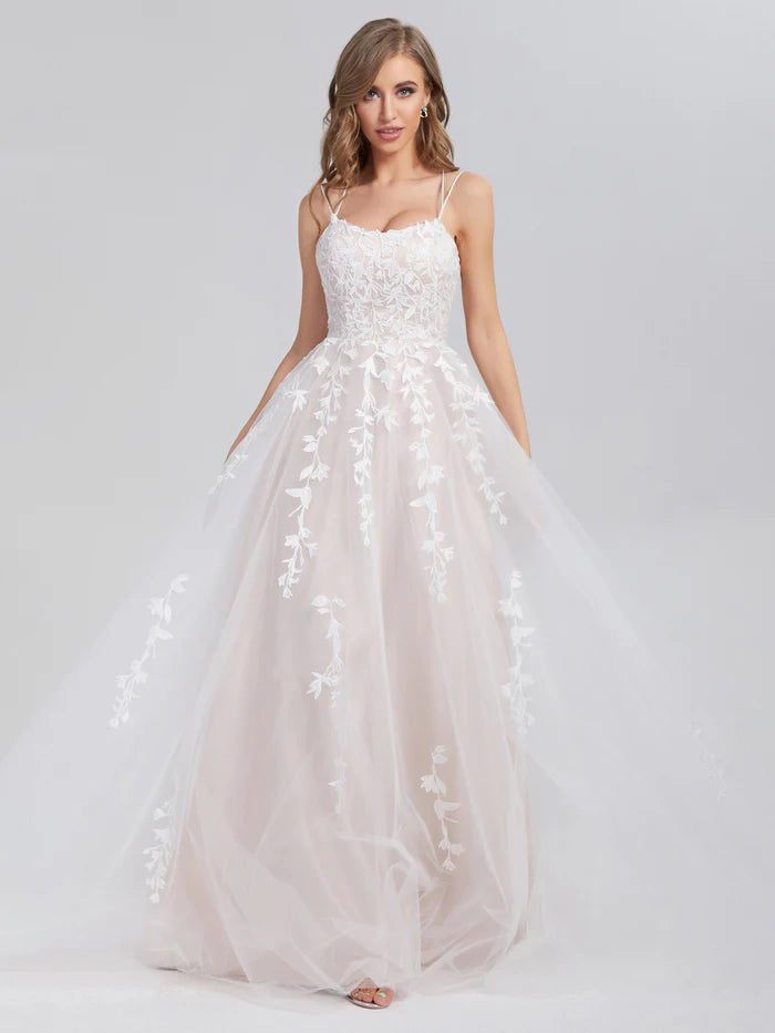 Criss Cross Appliques Satin Tulle Unique Design Full Of Charm Party Dresses