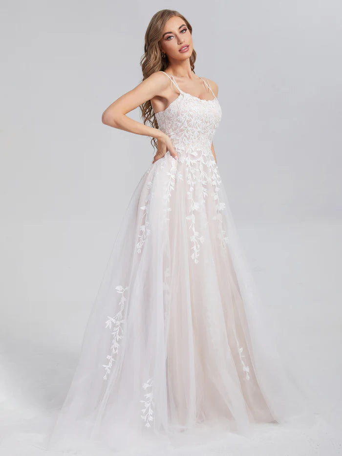 Criss Cross Appliques Satin Tulle Unique Design Full Of Charm Party Dresses