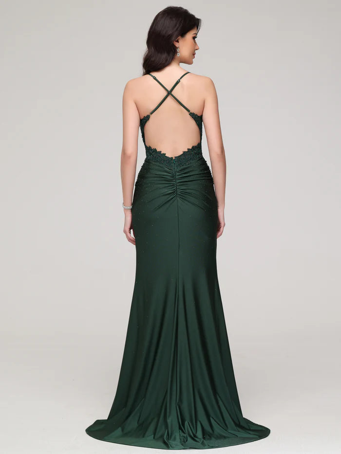 Dark Green Spaghetti Straps Mermaid Backless Exquisite Tailoring Prom Dress