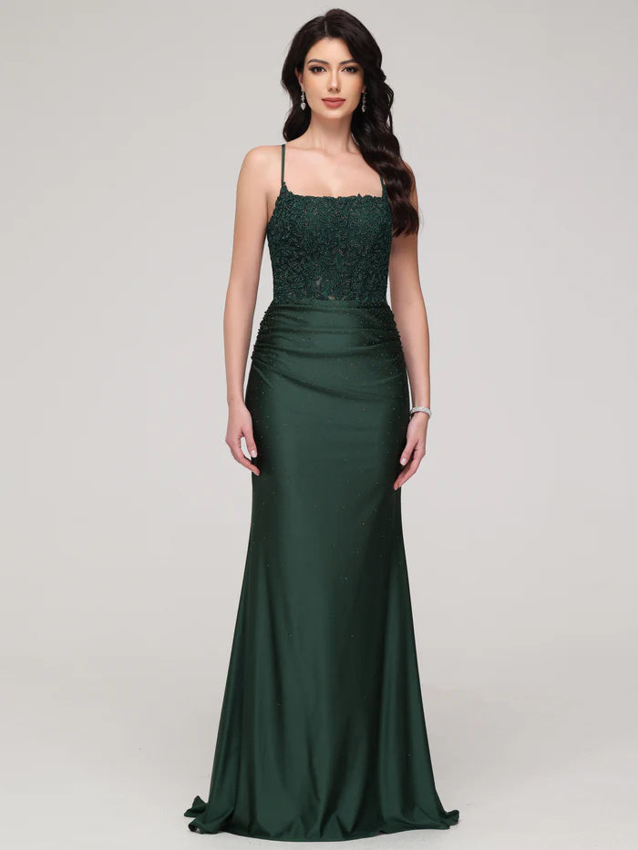 Dark Green Spaghetti Straps Mermaid Backless Exquisite Tailoring Prom Dress