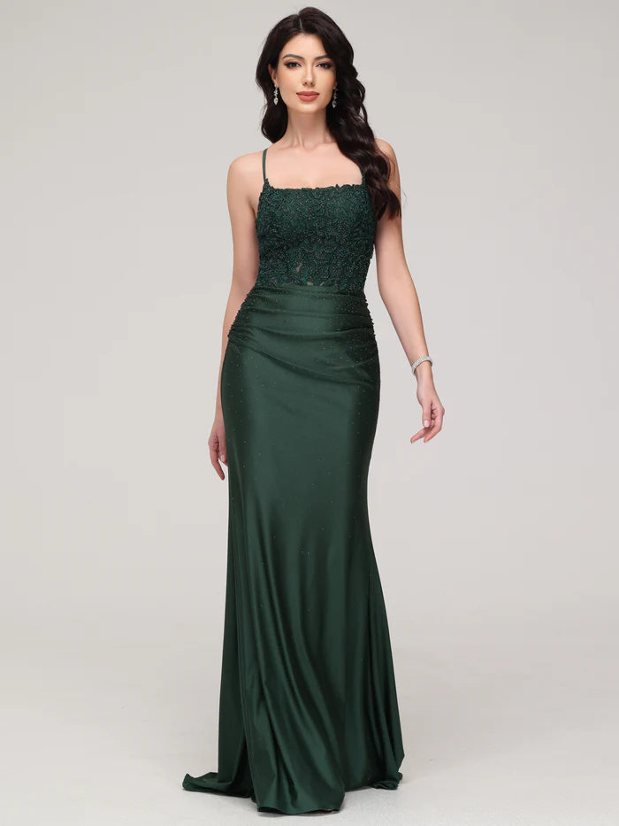 Dark Green Spaghetti Straps Mermaid Backless Exquisite Tailoring Prom Dress