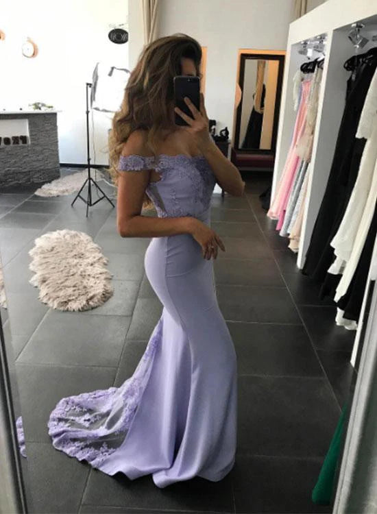 Lavender Off Shoulder Mermaid Long Full Of Charm Prom Dress