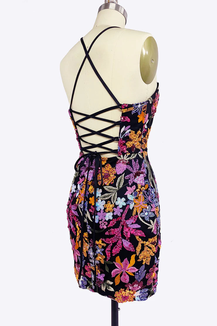 Cute Bodycon Black Lace Sequins Short Homecoming Dresses