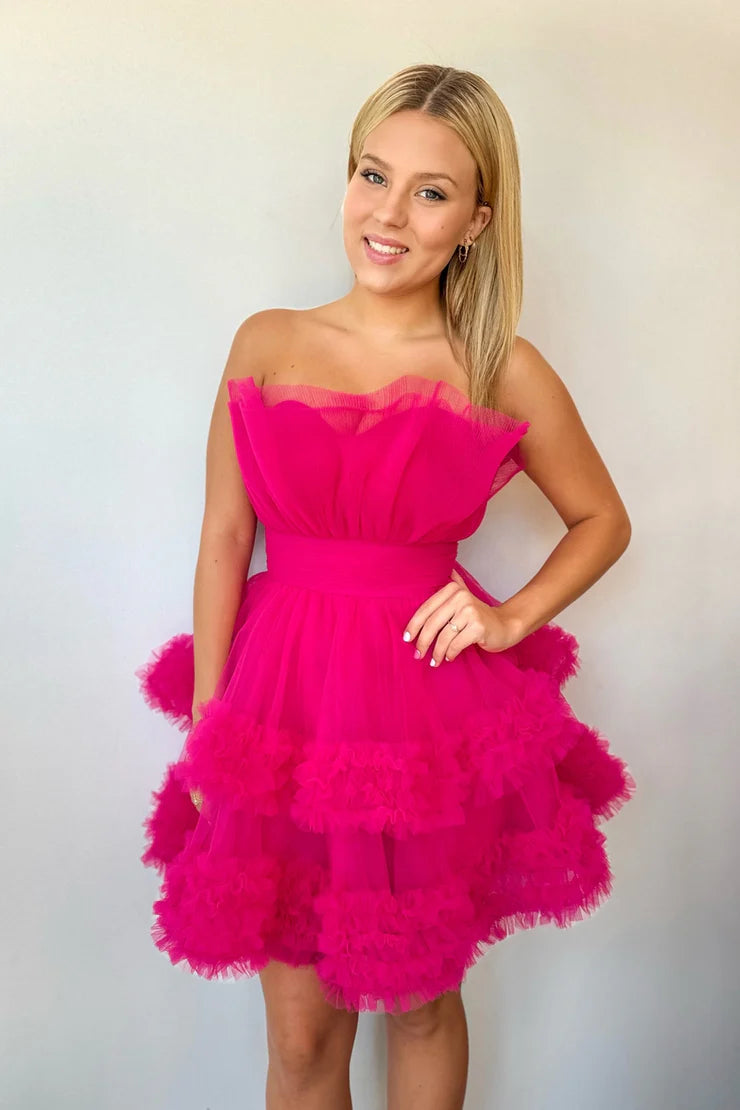 Cute A Line Fuchsia Tulle Short Homecoming Dresses