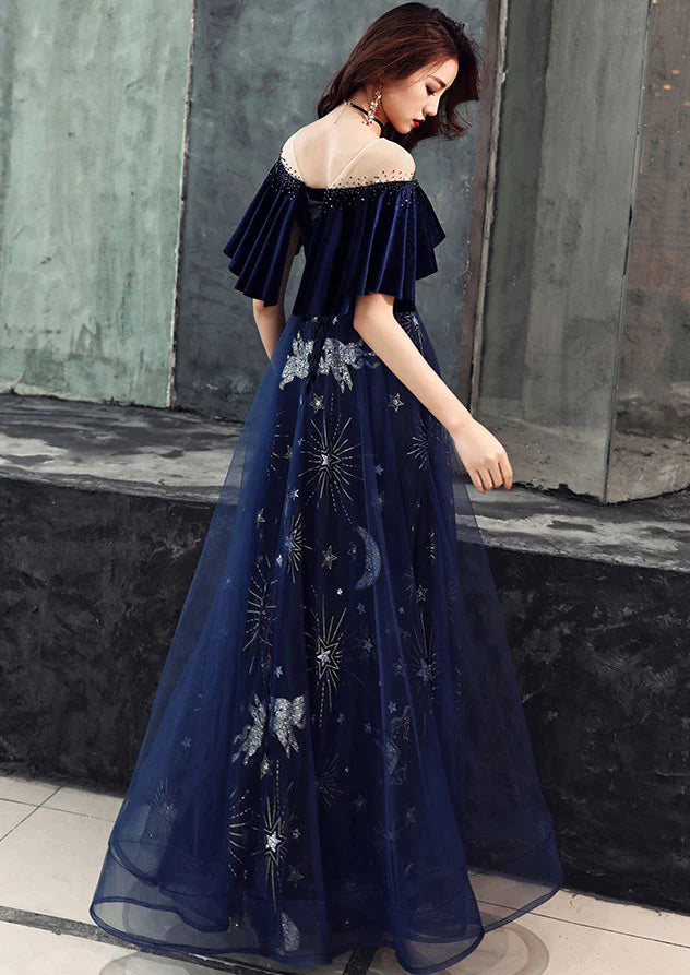 Elegant Velvet Bodice Tulle Long Full Of Charm Prom Dress