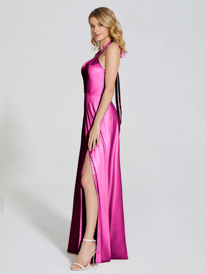 Backless Halter Prom Soft Satin Full Of Charm Prom Dress