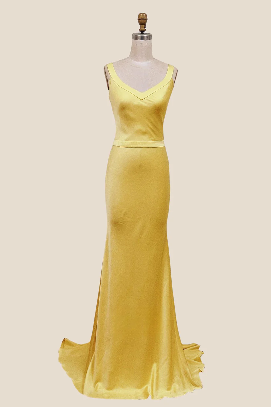 Satin Mermaid V-Neck Wide Straps Cross-Back Floor-Length Bridesmaid Dress