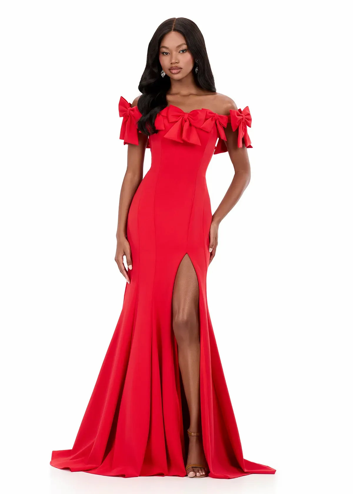 Playful Mermaid Off-the-Shoulder Short-Sleeved Closed Back Floor-Length Evening Dress