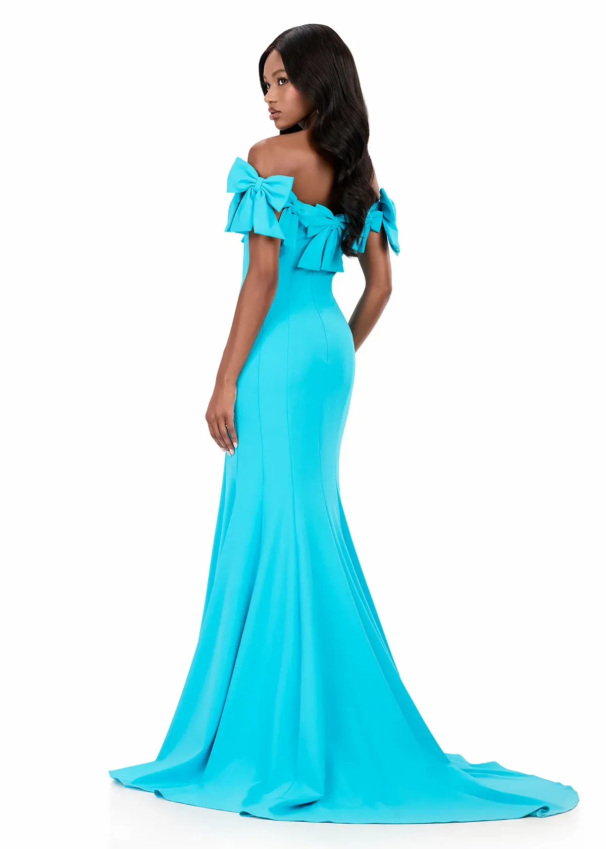 Playful Mermaid Off-the-Shoulder Short-Sleeved Closed Back Floor-Length Evening Dress