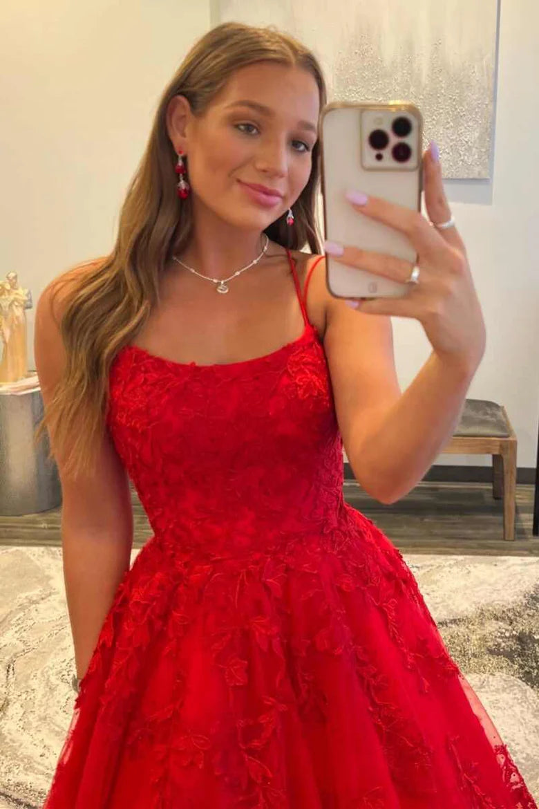 Princess Red Appliques A-line Long Formal Dress