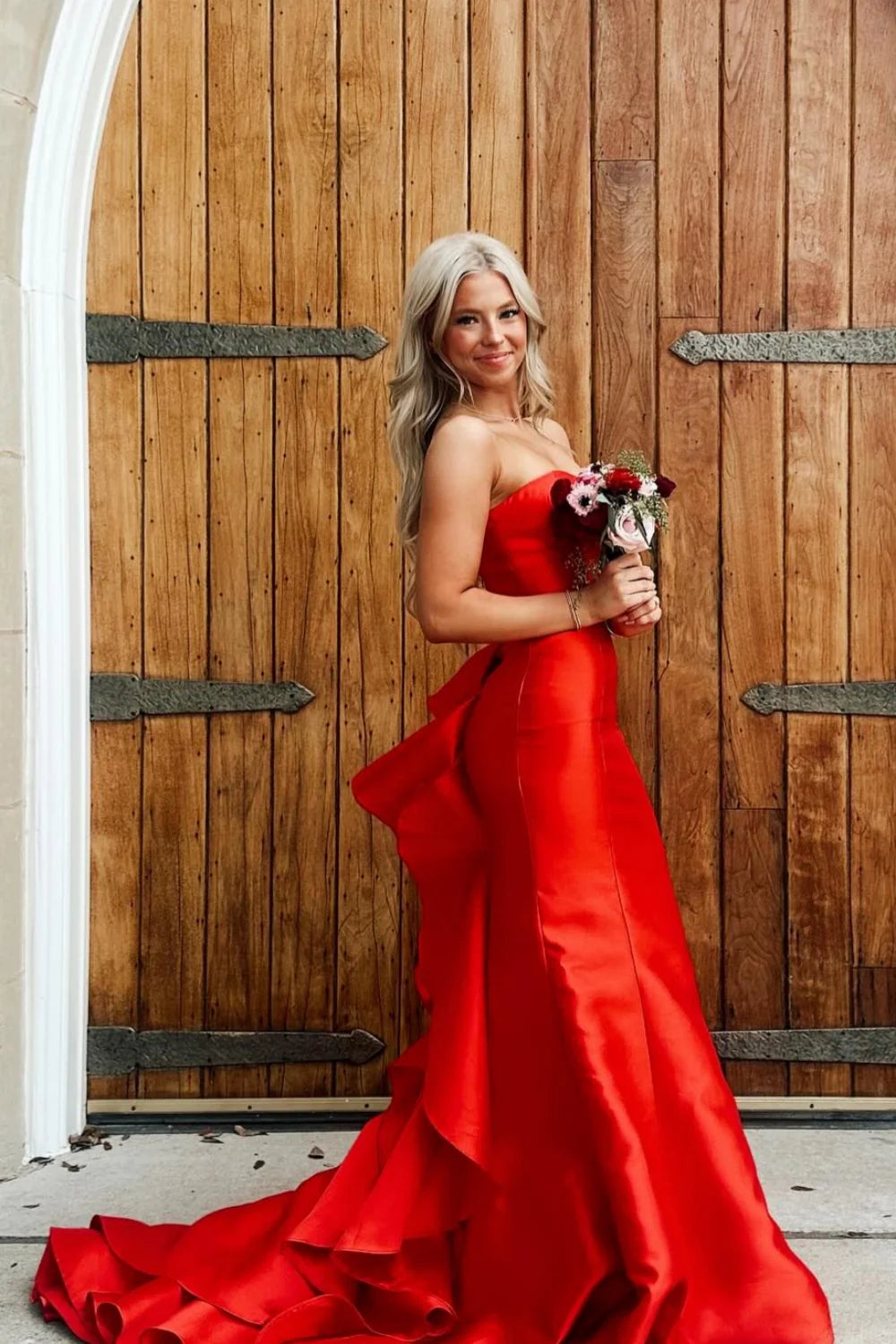 Strapless Yellow Back Bow Long Full Of Charm Prom Dresses