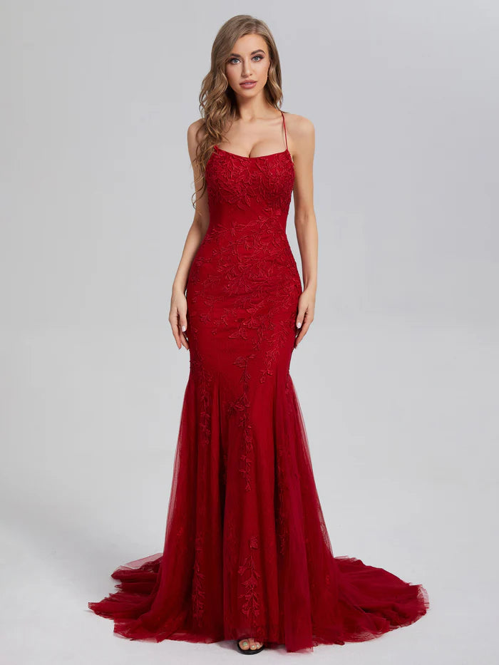 Mermaid Appliques Lace Unique Design Full Of Charm Prom Dress