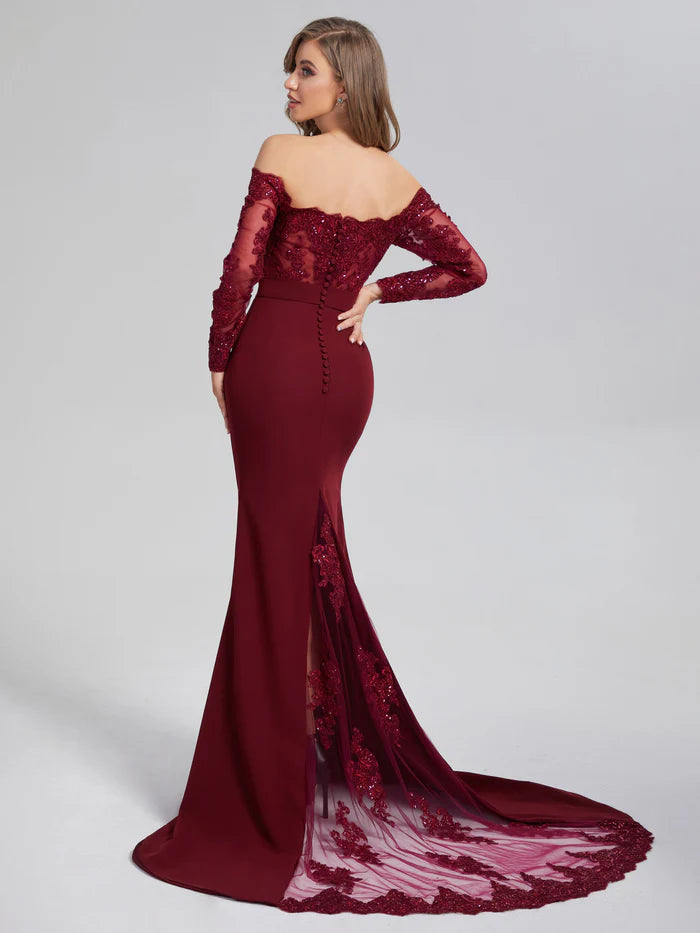 Mermaid Button Long Sleeve Unique Design Full Of Charm Prom Dress