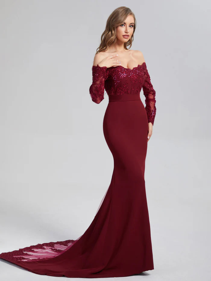 Mermaid Button Long Sleeve Unique Design Full Of Charm Prom Dress