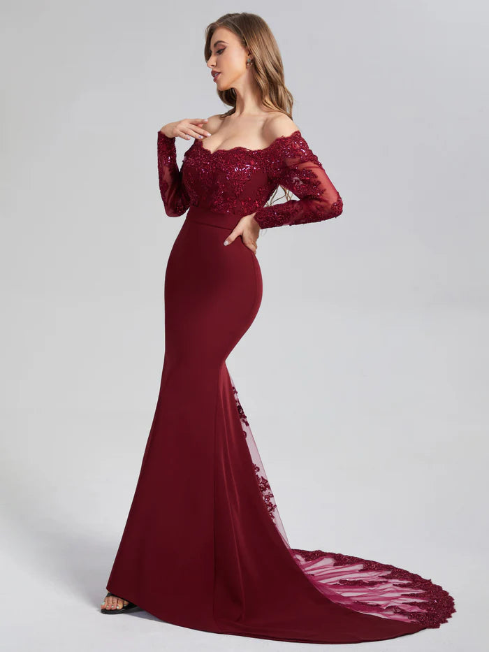 Mermaid Button Long Sleeve Unique Design Full Of Charm Prom Dress