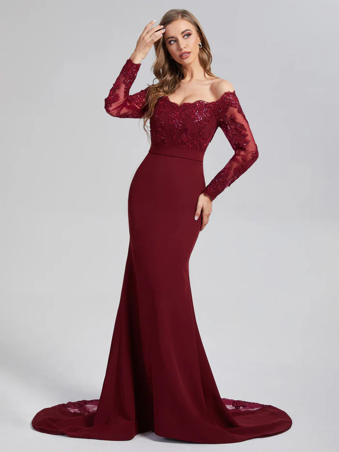 Mermaid Button Long Sleeve Unique Design Full Of Charm Prom Dress