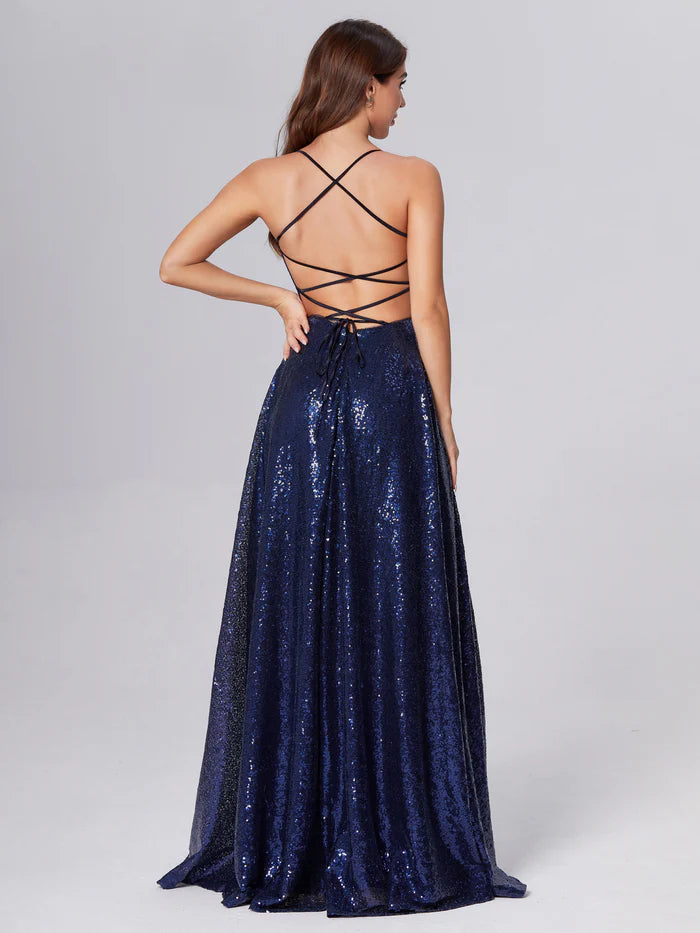 Natural Criss Cross Sequins Unique Design Full Of Charm Prom Dress