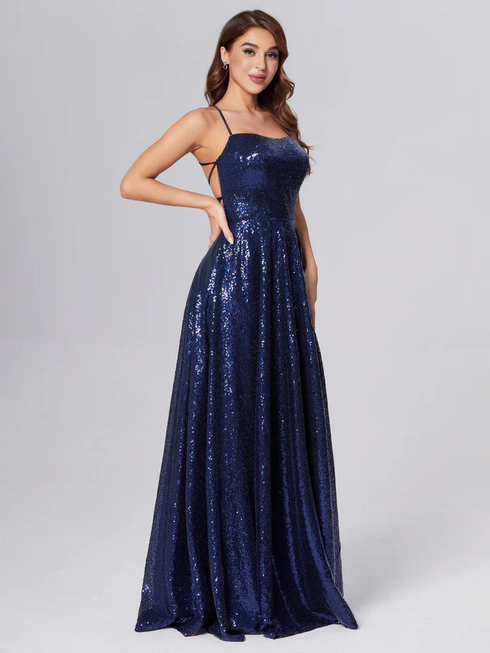 Natural Criss Cross Sequins Unique Design Full Of Charm Prom Dress