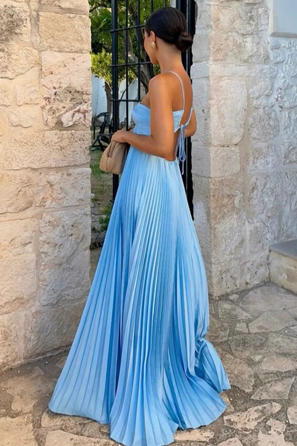 Chic A Line Halter Neck Blue Long Classic Fit Party Dress
