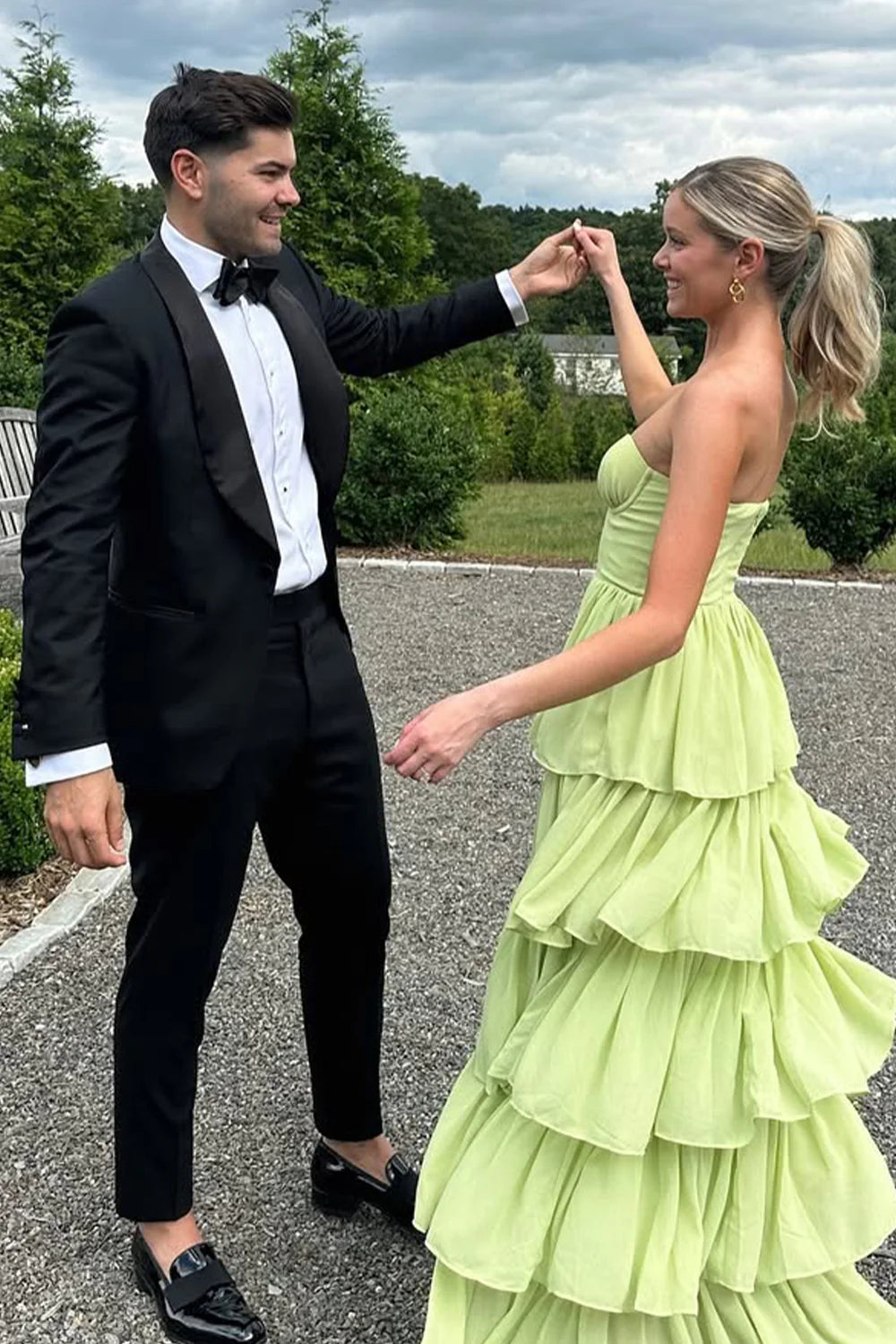 Princess A Line Sweetheart Green Long  Retract Your Waist Prom Dress