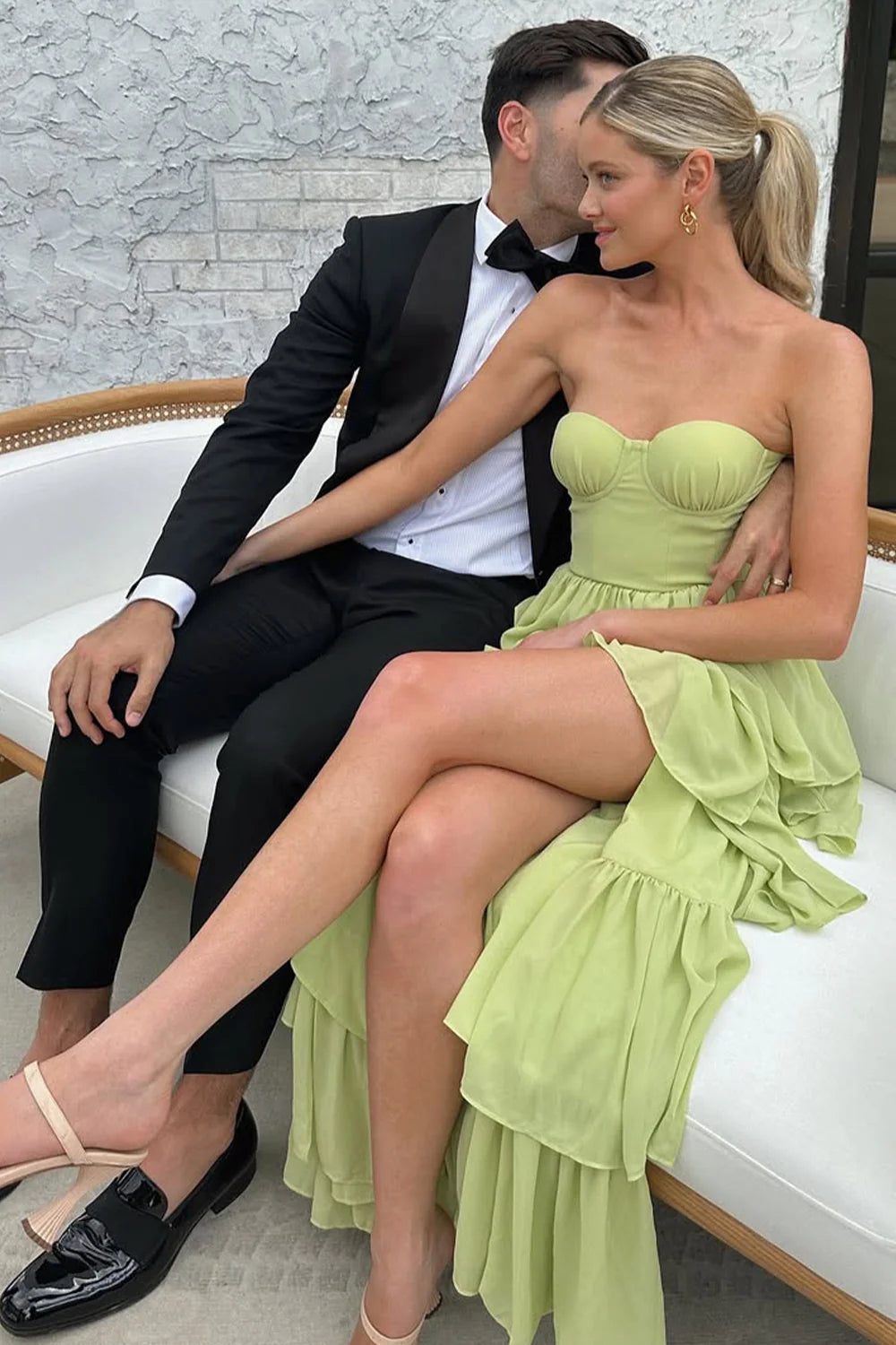 Princess A Line Sweetheart Green Long  Retract Your Waist Prom Dress