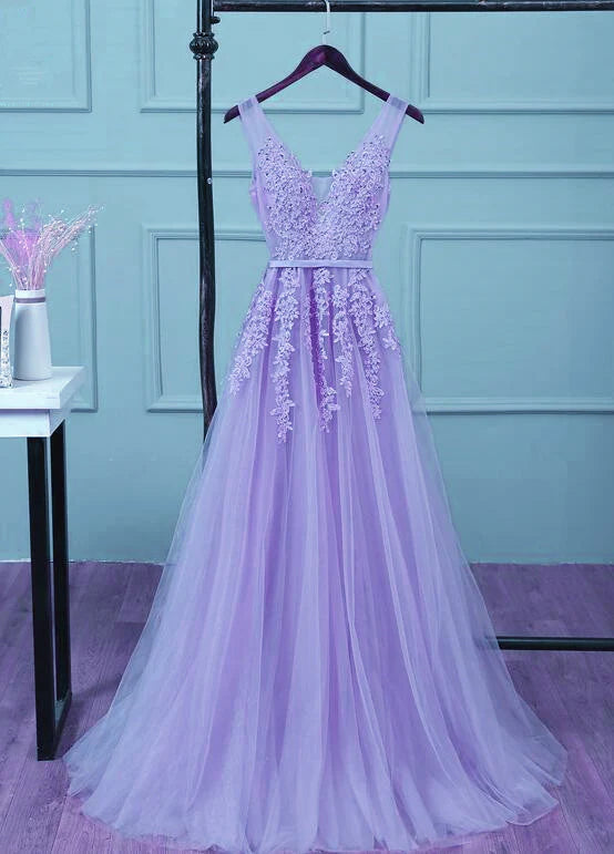 Beautiful Light Purple Tulle Long Full Of Charm Prom Dress